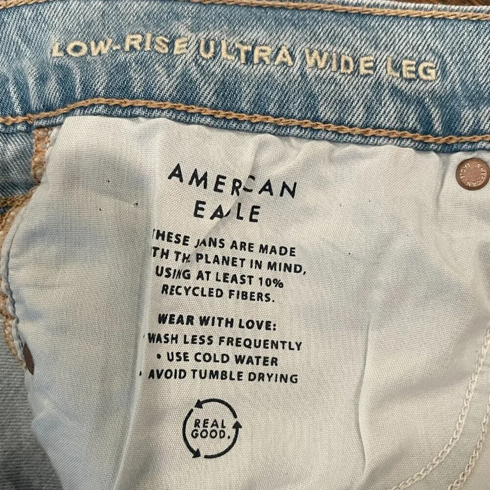AE Women's Dreamy Drape Strigid Low-Rise Ultra Wide-Leg Jean, Lt Aglow, 2S, NWOT - Picture 7 of 11